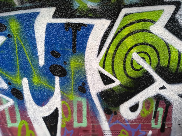 detail of colourful graffiti in Peckham